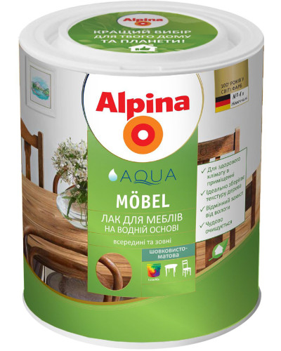 Лак із ґрунтовкою меблевий акриловий Alpina Aqualack fur Mobel /мат. 0,75л