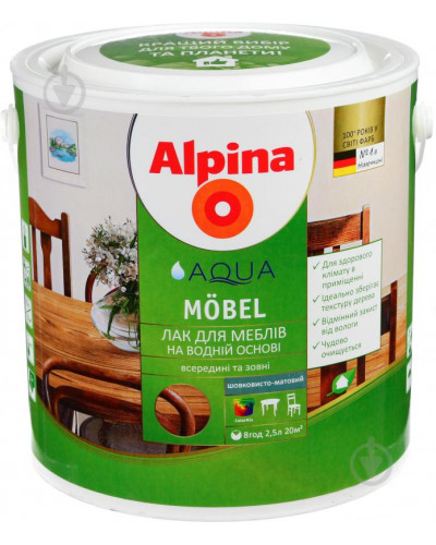 Лак меблевий Alpina Aqua Mobel /мат. 2,5л