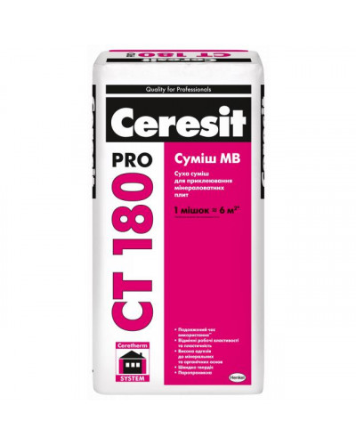 Суміш МВ для кріплення плит з мінеральної вати Ceresit CT 180 pro 27кг