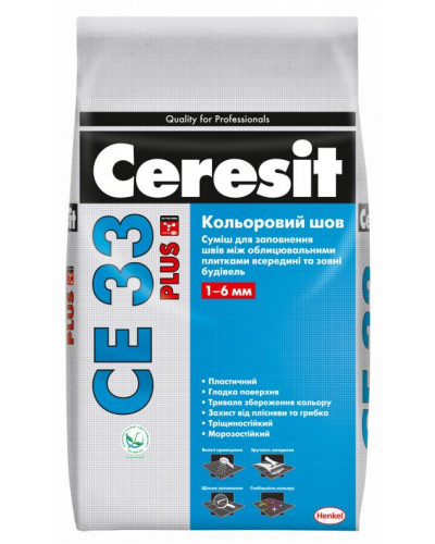 Затирка Ceresit CE33 Plus шов до 6 мм 114 сірий 5кг